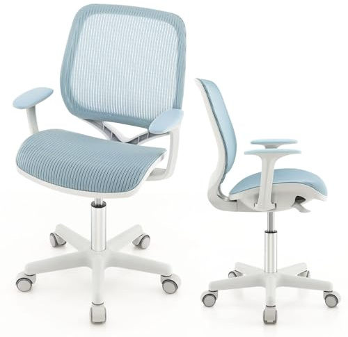 FANTASK Silla de Escritorio Infantil giratoria 360°, Altura del Asiento Ajustable de 43 – 55 cm, Silla Juvenil ergonómica con Ruedas, para niños a Partir de 4 años, Color Azul