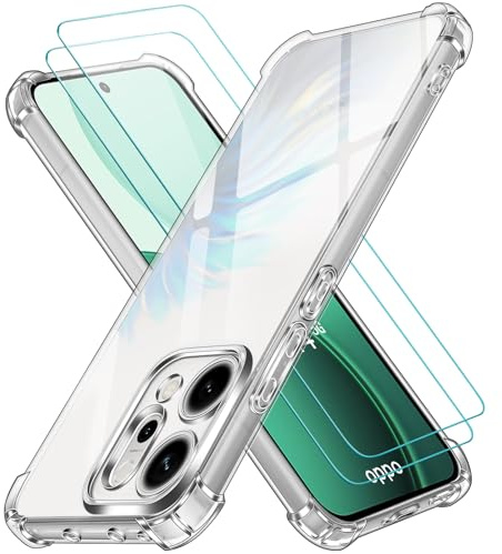 ivoler Fodral för OPPO Reno 14 5G med 2 delar härdat glas, transparent stötsäkert stötsäkert skyddshölje med hörnkudde, stötdämpare, mjukt TPU silikon stötdämparfodral