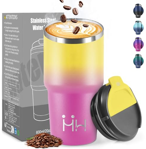 HoneyHolly Termos Caffè 600 ML, Tazza termica Riutilizzabili Prova di Perdite, Bicchiere Termico, Acciaio Inox 304, Travel Mug per Caffè Caldo e Freddo, Latte e Tè