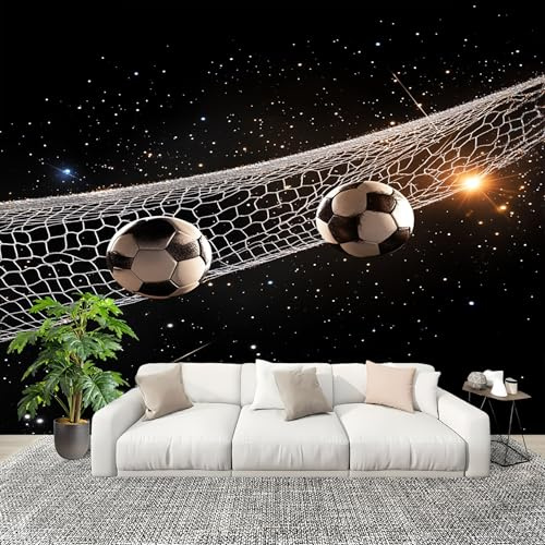 Mural Papel Pintado 3D 350x256cm Tema Deportivo De FúTbol Fotomurales Tejido No Tejido Antiarrugas Póster Negro Murales Fotográfico Moderno Decoración de Paredes