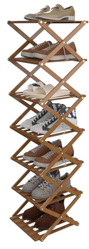 OHMG Regal aus Bambus mit 7 Etagen, faltbar, Organizer aus Bambus, ideal für Schuhregal, im Badezimmer und als Küchenregal, Regal für Dekoration, platzsparend