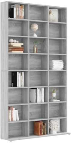 Tomostar Étagère Rangement CD/DVD, Meuble de Rangement CD et DVD Armoire à CD Étagère Bibliothèque Sonoma gris 102x23x177,5 cm Bois d'ingénierie