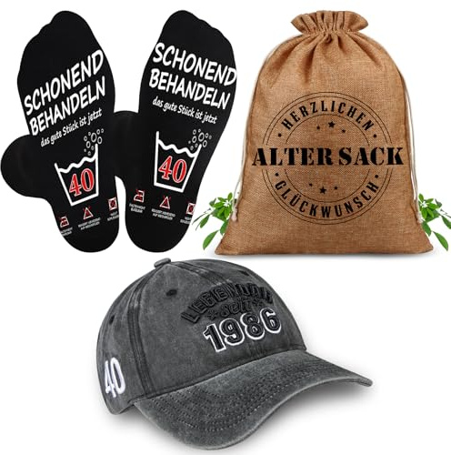 TUZELIYA Geburtstag Geschenke für Männer, 3 in 1 Alter Sack | Geschenkbeutel mit Baseball Cap und Socken - Witzige Geschenke für Papa Ehemann Opa Ehemann Freund