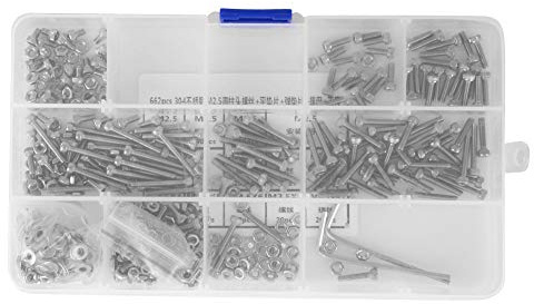 ANKROYU 662 pièces jeu de vis M2 5 douilles à tête hexagonale Kit de fixation à vis avec rondelle plate rondelle à ressort écrou et clé pour bricolage réparation domestique et entr
