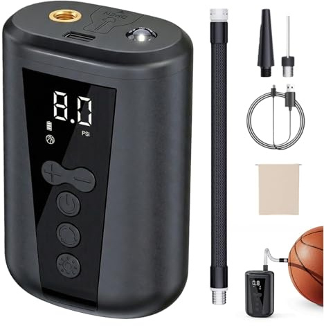 Elektrische Ballpumpe, Tragbare Luftpumpe mit Manometer, Basketball Pumpe Digital LCD Display MAX 15PSI Wiederaufladbare Ballpumpe Fußball Elektrische Luftpumpe für Basketball, Volleyball, Rugby