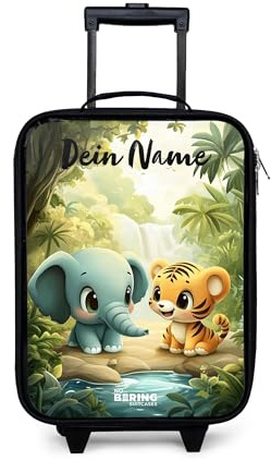 NoBoringSuitcases© Kinderkoffer Klein Personalisiert mit Name Rollkoffer | 48x31x19 cm - Kleiner Kinder Koffer mit LED Rollen für Kind Suitcases Elefant - Tiger - Wald - Dschungel