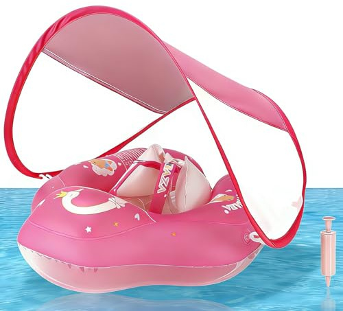 WYRIAZA Salvagente Bambini 1-3 anni, Salvagente Neonato con Parasole, Ciambella Neonato Mare, Baby Pool Float 3-36 mesi con Sedile, Doppio Airbag (L (6-36 Mesi))