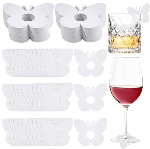 FINGERINSPIRE 150 Pz Etichette di Carta per Bevande con Nome 60x50mm Segnabicchieri da Vino a Forma di Farfalla Segnabicchieri di Carta a Forma di Farfalla per Ricevimenti di Nozze, Eventi