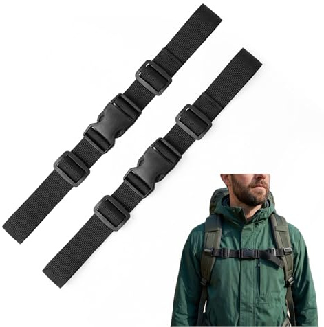PENGCHE 2 Stück Verstellbarer Brustgurt Rucksack, Brustgurt Für Schulranzen, rutschfest & Strapazierfähig mit Schnellverschluss-Schnalle, für Wandern, Reisen, Joggen und Kinderrucksack（Schwarz）