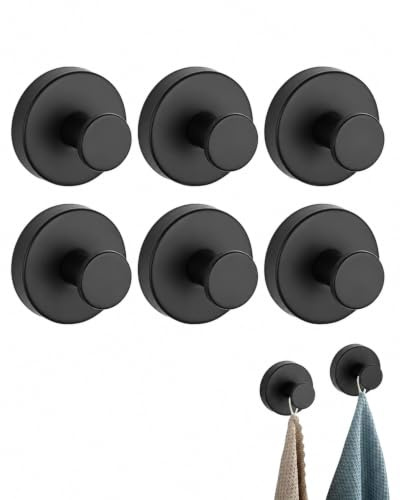 JIRVEX 6 Pezzi Ganci Adesivi Neri Extra Resistenti in Acciaio Inox Porta Asciugamani Riutilizzabili Senza Forare Ganci Adesivi per Bagno Cucina Vetro Piastrelle