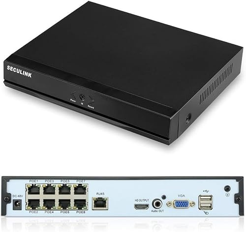 Seculink Registratore NVR PoE 4K a 8 canali, supporta telecamere IP da 8 MP/5MP/4MP/3MP/1080P, videoregistratore di rete compatibile con ONVIF Cloud P2P, allarme di movimento di accesso remoto, nessun