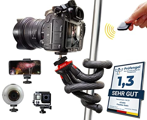 Atairs Handy Stativ für Smartphone mit Fernauslöser - Flexibles Reisestativ für Kamera, DSLR, Actioncam - Selfiestick, Mini Stativ klein - geeignet für iPhone, Samsung, Honor - rot