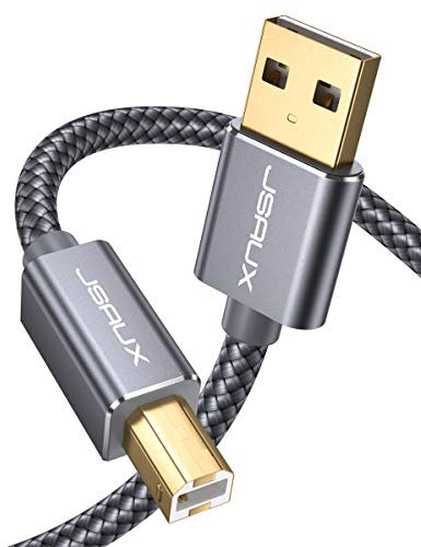 JSAUX USB-Druckerkabel 2M - Scanner Kabel A auf B - Kompatibel Mit HP, Canon, Dell, Epson, Lexmark, Xerox, Brother, Samsung - Grau