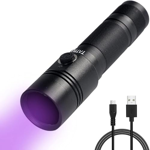 TATTU U1S Linterna UV 365nm Luz Ultravioleta con ZWB2 Filtro, recargable 5W Lámpara negra LED con Cable de Carga micro USB