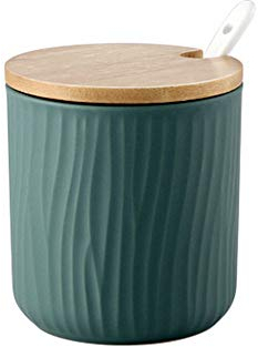 OnePine 300ml Azucarero, azucarero de cerámica azúcar pot con tapa de bambú y cuchara, perfecto para la cocina