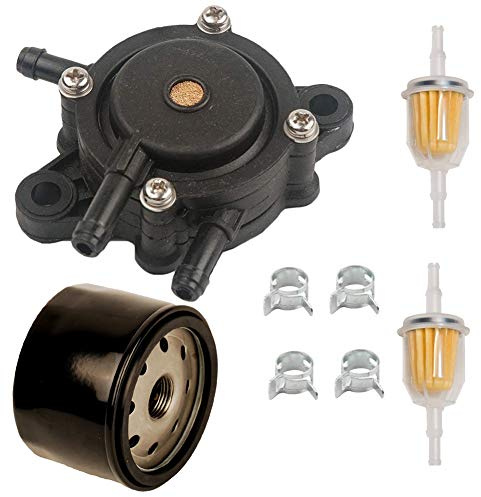 JJDD Filtre à huile pompe à carburant avec collier de serrage pour John Deere 108 L105 102 115 105 X120 X145 L107 L108 LA125 LA115 LA105 D110 D105 Tracteur gazon MIA12509 MIA11141449 74.
