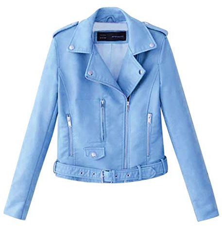 Yowablo Lederjacke Damen Künstlich PU Bikerjacke mit Reißverschluss, Kurze Jacke für Herbst mit Niet (XL,Blau)