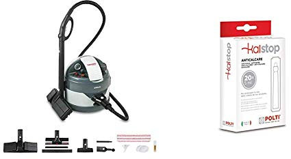 Polti Vaporetto Eco PRO 3.0, Pulitore 4,5 Bar, 2000 W, 1.3 Litri, Acciaio Inossidabile, Nero, Bianco & Kalstop PAEU0094 Anticalcare per Apparecchi a Caldaia