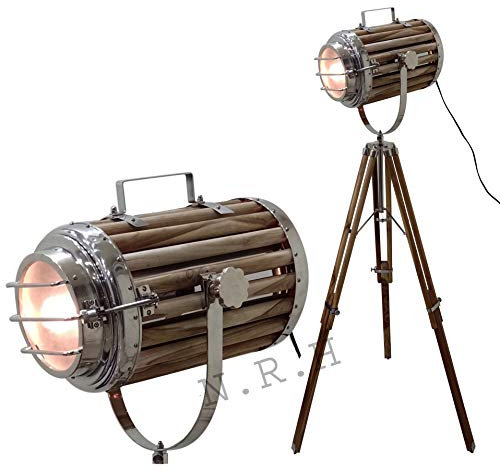Lampadaire vintage à trépied - Décoration industrielle - En bois - Pour cinéma
