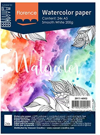 Vaessen Creative Florence Aquarellpapier, heißgepresst, glatt, 200 g/m², A5