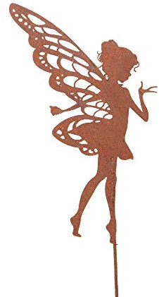 UNUS Gartenstecker Elfe stehend klein, Gartendeko für draußen, Gartenfigur in Rostoptik, Rost Deko für Garten, Terrasse Balkon Blumentopf