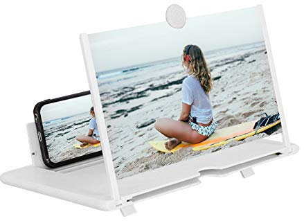14 Inch Phone Screen Magnifier,Ultra-Clear Mobile Phone Screen Amplifier With Folding Stand Holder Portable for Movie Video Enlarger 3D Pull Design for All Smartphone(White)