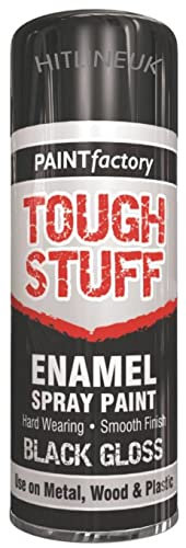 HitlineUK Spray Paint Black, Gloss Black, (400ml can) Fast Dry, Acrylic Spray Paint for Metal, Wood, Stone, Cardboard and Paper