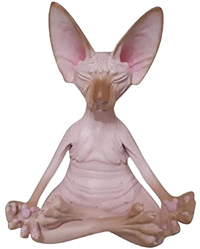 HUSHUI Katze meditieren, Sammlerfigur, Meditation Sphynx Katzenstatue Sammlerstück Zen Yoga Pose Buddha Katzenstatue Home Office Decor