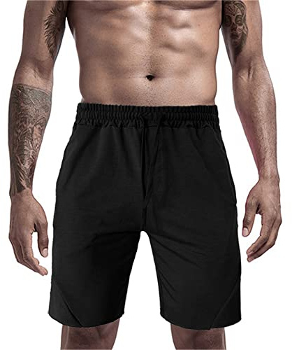 ATRACTIVOLL Pantalones Cortos Deportivos, Cortos para Hombre Shorts Deportivos Fitness Pantalón Cortos para Entrenamiento Pantalón Correr con Bolsillo Secado Rápido Pantalón Corto, Negro, XL