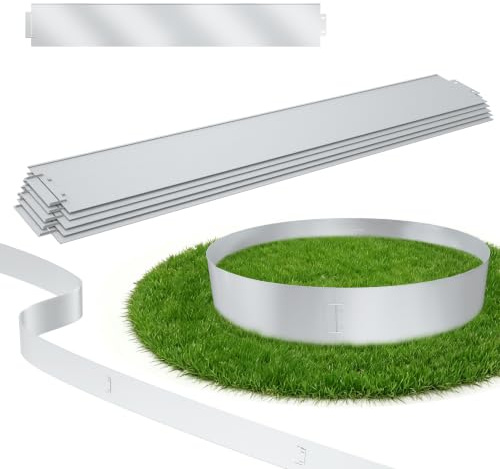 YRHome Rasenkante Metall 10m x 15cm Verzinkt Beetumrandung Mähkante Beeteinfassung Mähkante Palisade Beetbegrenzung Rasenbleche Gartenbeet 10 Stücke - Länge 100cm Höhe 15cm, Silber