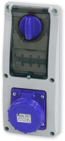 Presa interbloccata verticale con sezionatore interruttore, ad incasso, con interruttore magnetotermico, 220V 230V, 3 poli 2P+T, 16A, IP67 - Rosi 16.3216B6-IMT