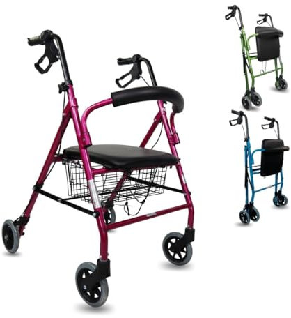 Mobiclinic, Rollator, Escorial, Europäische marke, Faltbar und leicht, Feststellbare handbremsen, Gehwagen für seniore, Aluminium, Mit sitzfläche rückenlehne, Korb, 4 räder, Rosa