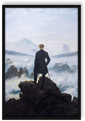 Pixxprint Caspar David Friedrich - Wanderer über dem Nebelmeer, Poster im Bilderrahmen, Format: 80x60cm, Kunstdruck gerahmt