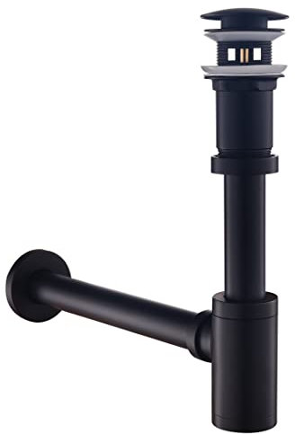 Set - Design Siphon with Drain Fitting with Overflow for Sink Black Matt - Keymark Universal Siphon and Drain Valve Bathroom - Brass Syphon Siphon Pop Up Drain Fitting Drain Washbasin
