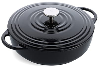 BK Cookware Bourgogne Enamelled Cast Iron 28 cm / 4 L Dutch Oven Pot with Lid, Suitable for Induction Cookers, Round Casserole for Baking, Braising, Stews, Jet Black