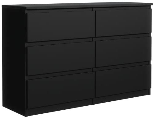 meble masztalerz Kommode 120 cm Breit - Modernes Sideboard - Schrank mit 6 Schubladen - Schubladenschrank - Kommodenschrank für Wohnzimmer, Flur, Schlafzimmer - Schwarz 120x78,5x39 cm
