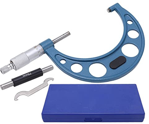 Mikrometer 75-100 mm 0,01 mm Genauigkeit, Metallgehäuse, professionelles Dickenmessgerät Außenmessung mit Aufbewahrungsbox und Justierschlüssel