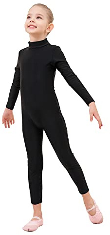 Genfirdom Girls Unitards Long Sleeve Full Body Leotard Kids Turtleneck Bodysuit for Dance Costume Gymnastics 3-12 Years(Black,7-8)