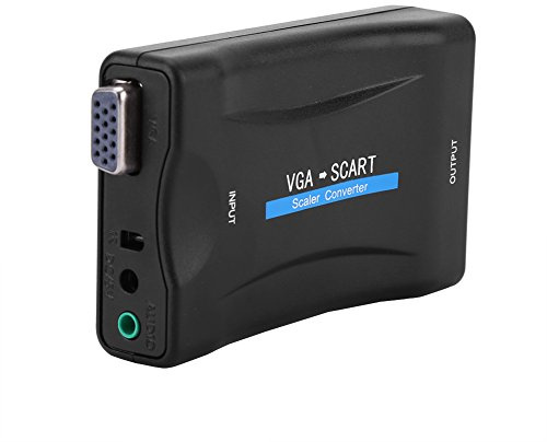 PUSOKEI Convertisseur VGA en Péritel, Adaptateur VGA en Péritel Vidéo/USB avec Prise en Charge de la Télécommande Système de Télévision Standard NTSC/PAL/SECAM