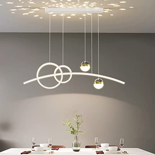 Bellastein Pendelleuchte Esstisch, LED Hängeleuchte esstisch Pendelleuchte dimmbar mit Fernbedienung pendellampe höhenverstellbar Kronleuchter Lampe für Wohnzimmer Esszimmer Küche Büro (Weiß, L100cm)