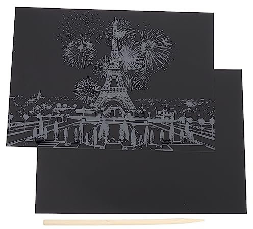 Ciieeo Kinder Tylonal 2Pcs Schwarzer Kratzer Kunst Papier Kratzer von Papiermalerei Nachtansicht Scratchboard City Serie Kratzpapier Kratzer Kunstmaterialien Paris Kratzbilder Erwachsene