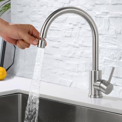ONECE Rubinetto Cucina con Ugello Rotante Spruzzatore con 2 Modalità, Miscelatore Monocomando Girevole a 360°, Rubinetti Lavello in Acciaio Inox 304, Aeratore Rimovibile, Spazzolato