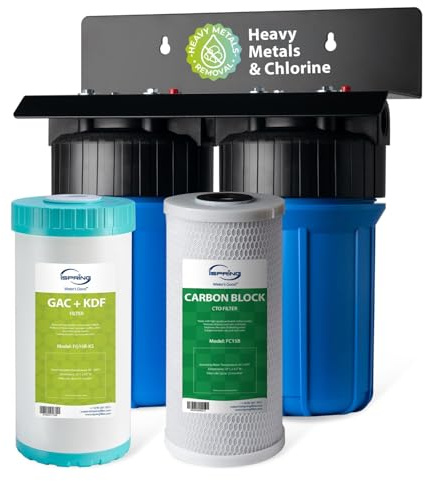 iSpring WGB21B-KS Système de Filtration d’Eau pour Toute la Maison à 2 Étapes, avec Filtre à Sédiments CTO de 10 x 4.5, Filtre KDF GAC, Élimine Chlore, Fer, Plomb, Odeur et Plus, Entrée/Sortie de 1