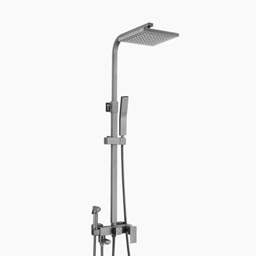 BiaoTeng Ensemble Douchette Douche Salle De Bain gris Monocommande Rotatif à 360° Hauteur Réglable Colonne De Douche Pour Baignoire Avec Mitigeur, gris