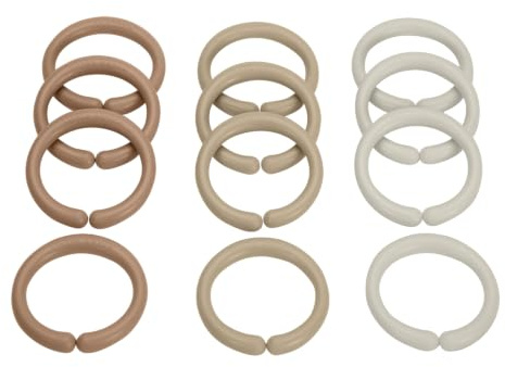 Little Dutch Spielzeugringe Set (12 Spielringe) Kinderwagenkette Kinderwagenanhänger Befestigungsringe beige - Newborn Naturals