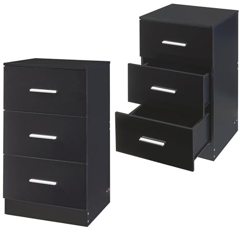 [en.casa] Nachttisch Aurdal 2er Set Kommode Schwarz Hochglanz Nachtschrank 66 x 37 x 34,5 cm Nachtkästchen Beistelltisch