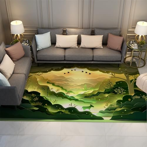LANDERSION Paper-Cut-Serie Teppich für das Heimzimmer lustige Tiere und Dschungel-Themen-Teppiche für Schlafzimmer Wohnzimmer ultraweicher Cartoon-Themen-Eingangsteppich 160x230cm