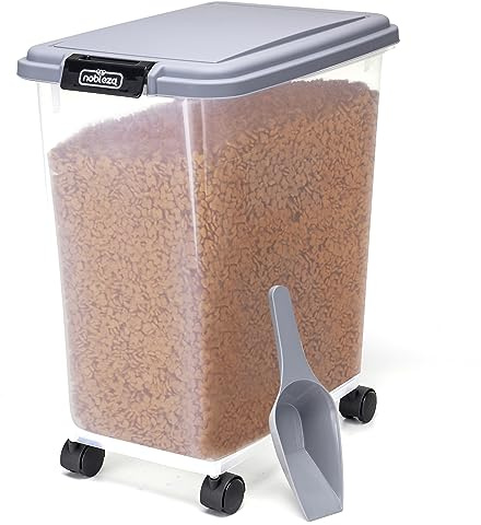 Nobleza 40L Dog Food Storage, Large Airtight 15KG Pet Dry Food Storage Container with Wheels and Food Scoop, Transparent Dog Cat Animal Seed Dispenser Plastic Bin