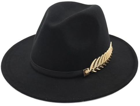Fedora Trilby Filzhut Hut Einfache Frauen Männer Fedora Hut Für Winter Elegante Dame Filz Jazz Hut 55-58Cm Verstellbare Ht6180Bk