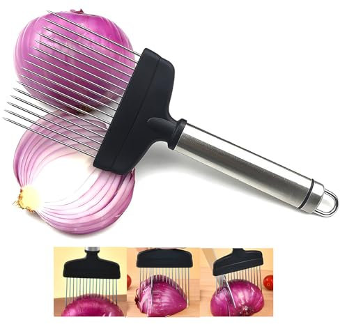 Onion Holder for Slicing,Stainless Steel handle,Protective Cover Included,Needle for Slicing and Storage of Tomato Lemon Potato Carrots Eggs and Other Vegetable Stalking Fork kitchen gadgets tool